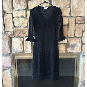 VTG 80s/90s California Grown Glitter Cocktail Midi Dress Size L Womens Black USA